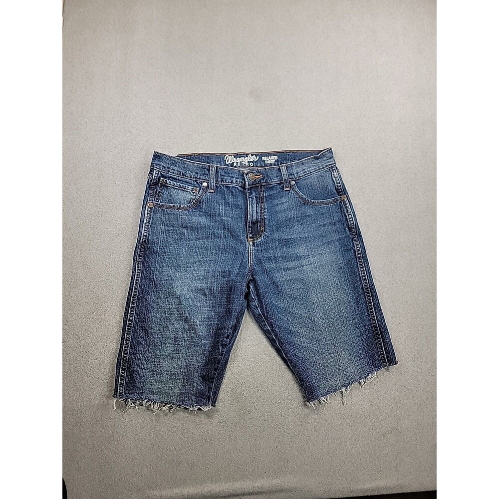 Wrangler Retro Denim Jorts Shorts Mens 33 34x12 Baggy High Blue Distressed